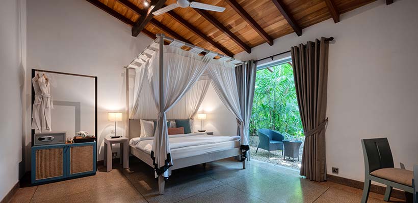 Walawwa, a boutique hotel in Colombo, offers stylish bedrooms with elegant decor, and direct access to a lush courtyard.